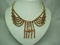 1950s Glamorous Amber Citrine Diamante Cascade Tassel Drop Necklace