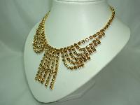 1950s Glamorous Amber Citrine Diamante Cascade Tassel Drop Necklace