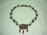 1950s Signed Jewelcraft Ornate Pink Diamante Necklace Brooch Earrings