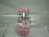 Vintage 50s Amazing Wide Pink Moonglow Lucite AB Diamante Bracelet 