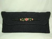 1940s Black Crepe Evening Clutch Handbag Petit Point 