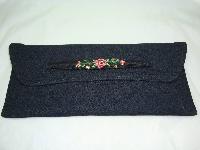 1940s Black Crepe Evening Clutch Handbag Petit Point 