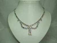 Vintage 50s Amazing AB Diamante Rhinestone Bow Tassel Drop Necklace