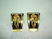 Vintage 30s Jean Painleve French Bakelite Seahorse Black Gold Dress Clips 