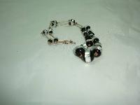 Art Deco Rolled Gold Link Black & Silver Foil Glass Bead Necklace