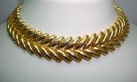 50s Signed Heavy Fancy Link Gold Articulated Collar Designer Necklace 
