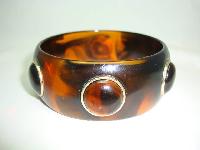 Vintage 80s Chunky Amber Brown Lucite Circles Cuff Bangle