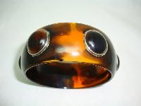 Vintage 80s Chunky Amber Brown Lucite Circles Cuff Bangle