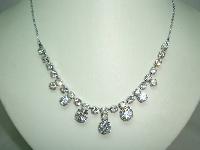 Vintage 30s Pretty Large Drop Paste Diamante Necklace on Silver Chain 