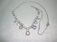 Vintage 30s Pretty Large Drop Paste Diamante Necklace on Silver Chain 
