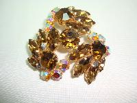 Vintage 50s Large Amber Brown & AB Diamante Flower Domed Brooch