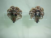 Vintage 50s Blue & Clear Diamante Flower Clip On Earrings