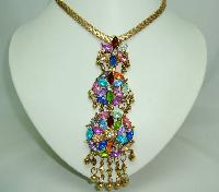 £28.00 - Colourful Diamante & Lucite 3 Circles Flower Dangle Pendant and Chain