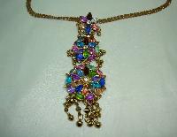 Colourful Diamante & Lucite 3 Circles Flower Dangle Pendant and Chain