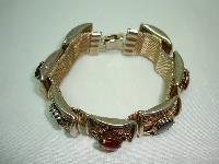 Vintage 50s Wide Gold Link Red & Black Diamante Bracelet 
