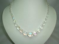 Vintage 30s Beautiful AB Crystal Glass Barrel Shaped Bead Necklace 