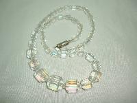 Vintage 30s Beautiful AB Crystal Glass Barrel Shaped Bead Necklace 