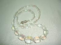 Vintage 30s Beautiful AB Crystal Glass Barrel Shaped Bead Necklace 
