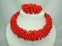 Stunning Chunky Reddish Orange Glass Seed Bead Necklace + Bracelet Set