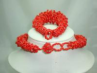 Stunning Chunky Reddish Orange Glass Seed Bead Necklace + Bracelet Set