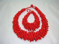 Stunning Chunky Reddish Orange Glass Seed Bead Necklace + Bracelet Set