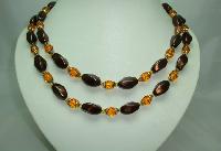 Vintage 50s 2 Row Amber Glass Faux Pearl Bead Necklace