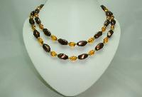 Vintage 50s 2 Row Amber Glass Faux Pearl Bead Necklace