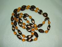 Vintage 50s 2 Row Amber Glass Faux Pearl Bead Necklace