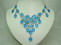 Vintage 50s Style GlamorousTeal Blue Glass Drop Bib Cascade Necklace