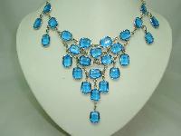 Vintage 50s Style GlamorousTeal Blue Glass Drop Bib Cascade Necklace