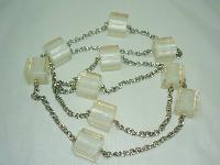 Vintage 70s Chunky Clear White Lucite Cube Bead Silvertone Necklace