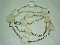 Vintage 70s Chunky Clear White Lucite Cube Bead Silvertone Necklace