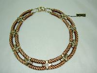 1970s Very Attractive Wide Brown and Gold Lucite Collar Necklace MINT!