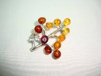 Beautiful Sterling Silver Two Tone Amber Bunch of Grapes Brooch