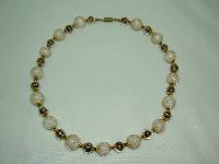 Vintage 30s Art Glass Cream and Brown Gold Flecked Glass Bead Necklace