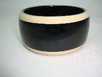 80s Style Chunky Wide Black Plastic BangleTaupe Stripes