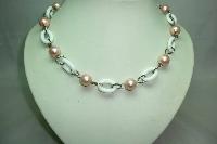 Vintage 70s Style Pink Faux Pearl and White Lucite Chain Link Necklace