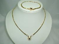 Vintage 80s Fab Blue & Clear Diamante Gold Necklace and Bracelet Set
