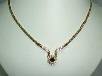 Vintage 80s Fab Blue & Clear Diamante Gold Necklace and Bracelet Set