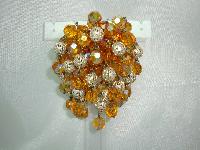 Vintage 50s Citrine Glass Bead & Silver Tassel Cascade Brooch
