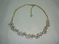 Vintage 50s Beautiful AB Diamante Floral Link Goldtone Necklace