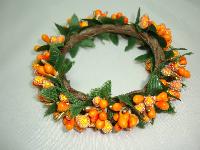 Vintage 50s Quirky Orange Berry Glass Bead & Green Garland Bracelet