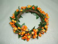 Vintage 50s Quirky Orange Berry Glass Bead & Green Garland Bracelet