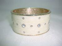Vintage 80s Chic Wide Cream Enamel Diamante Cuff Bangle Bracelet