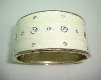 Vintage 80s Chic Wide Cream Enamel Diamante Cuff Bangle Bracelet