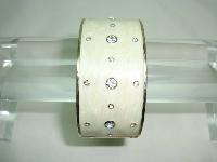 Vintage 80s Chic Wide Cream Enamel Diamante Cuff Bangle Bracelet
