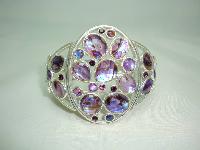 Vintage 50s Style Wide Purple Lucite & Diamante Silver Cuff Bracelet 