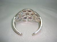 Vintage 50s Style Wide Purple Lucite & Diamante Silver Cuff Bracelet 