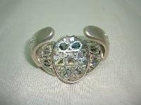 Vintage 50s Style Wide Purple Lucite & Diamante Silver Cuff Bracelet 