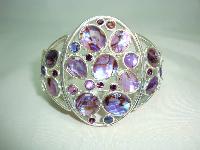 Vintage 50s Style Wide Purple Lucite & Diamante Silver Cuff Bracelet 